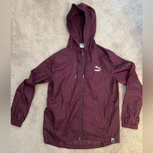 Puma maroon with gold/rose gold details hooded windbreaker. Small.